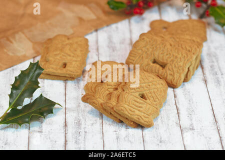 `Speculaas` or `speculoos`, a spiced thin, crunchy and caramelizedand shortcrust biscuit Stock Photo